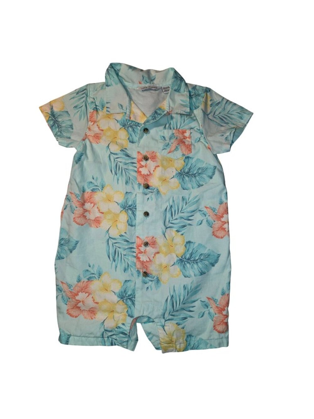 Janie & Jack Boy 12/18 Monthd Hibiscus Poplin Tropical Romper 4349